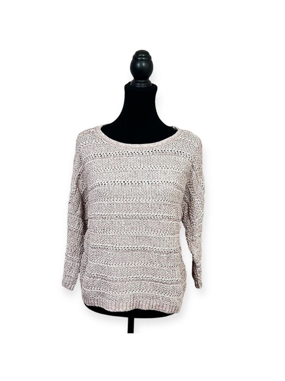 Chico's Cotton Blend Pullover Crew Neck 3/4 Sleeves Sweater Size 1 M Pink